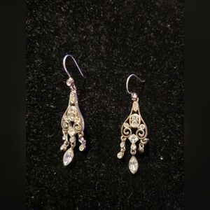 Sterling Silver Vintage-Style Dangle Earrings with Faux Diamonds – French Hooks